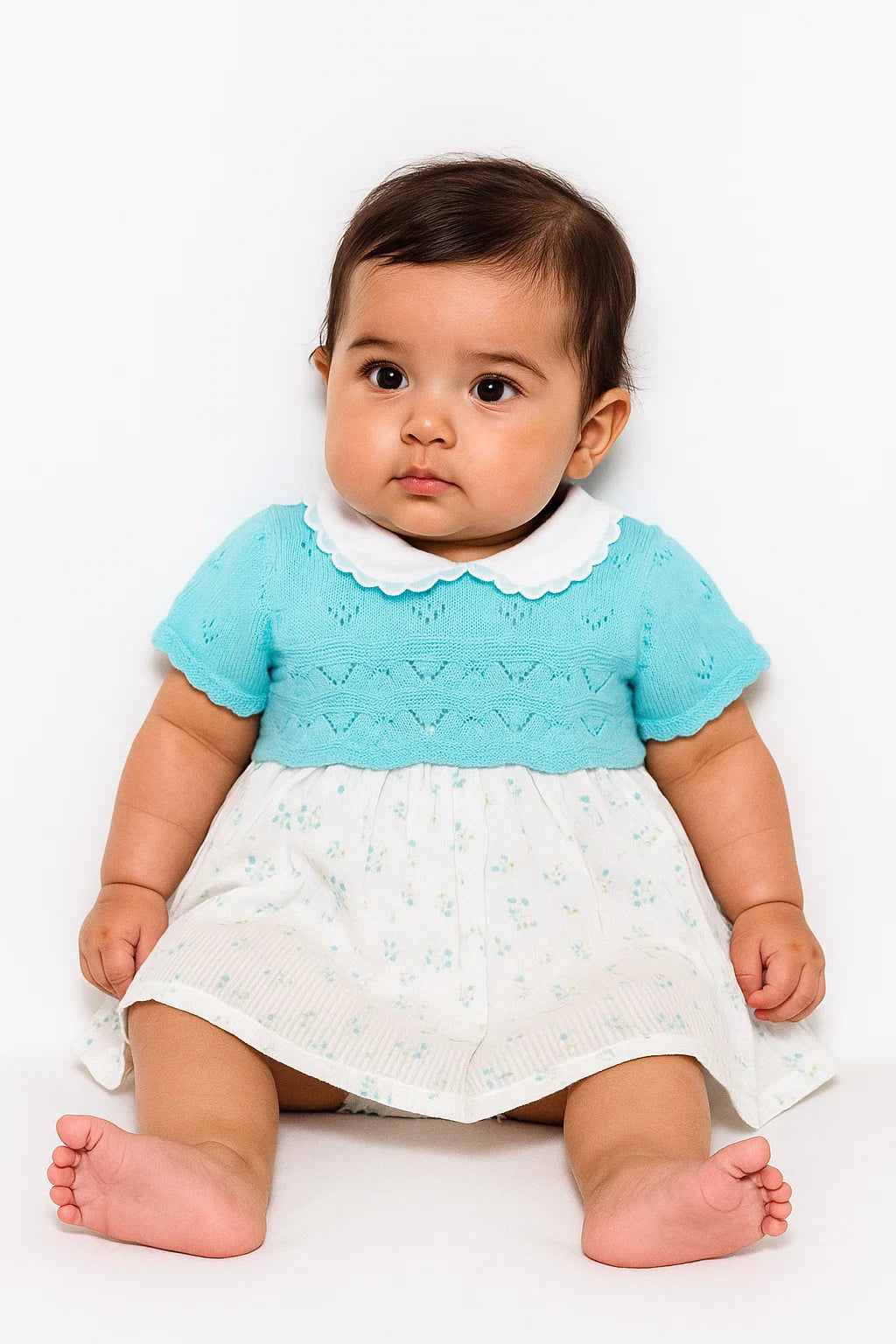 Vestido en Hilo/Tela Estampada con Cubrepañal