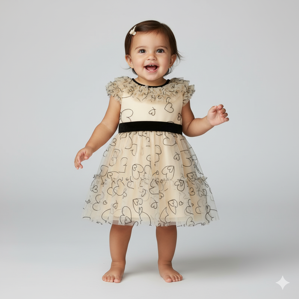 Vestido tul flocado corazones