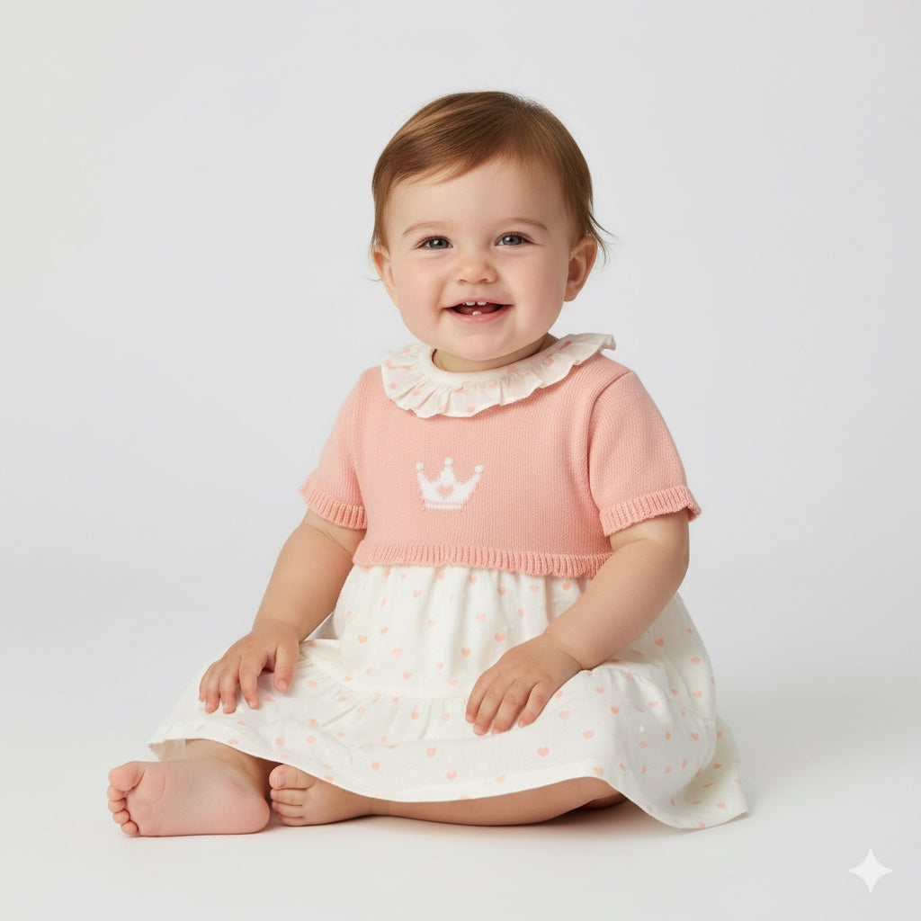 Vestido en hilo tela con cubrepañal corona