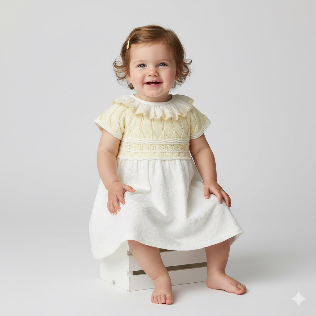 Vestido en hilo / Ojalillo con cubrepañas y volantes